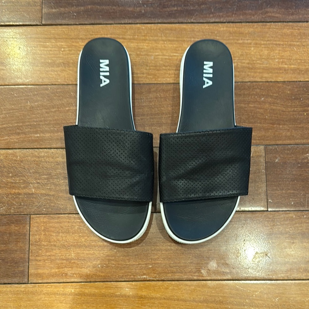 MIA Black Perforated Slide Sandals